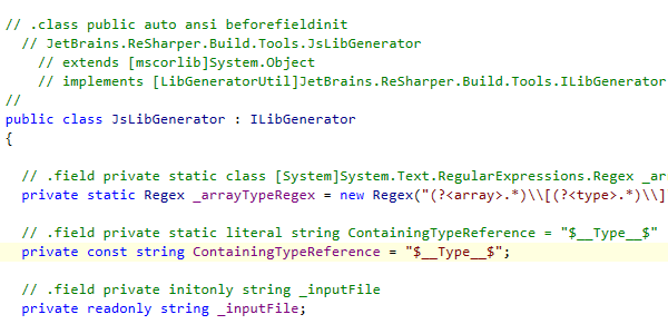 IL code shown as comments to C# code