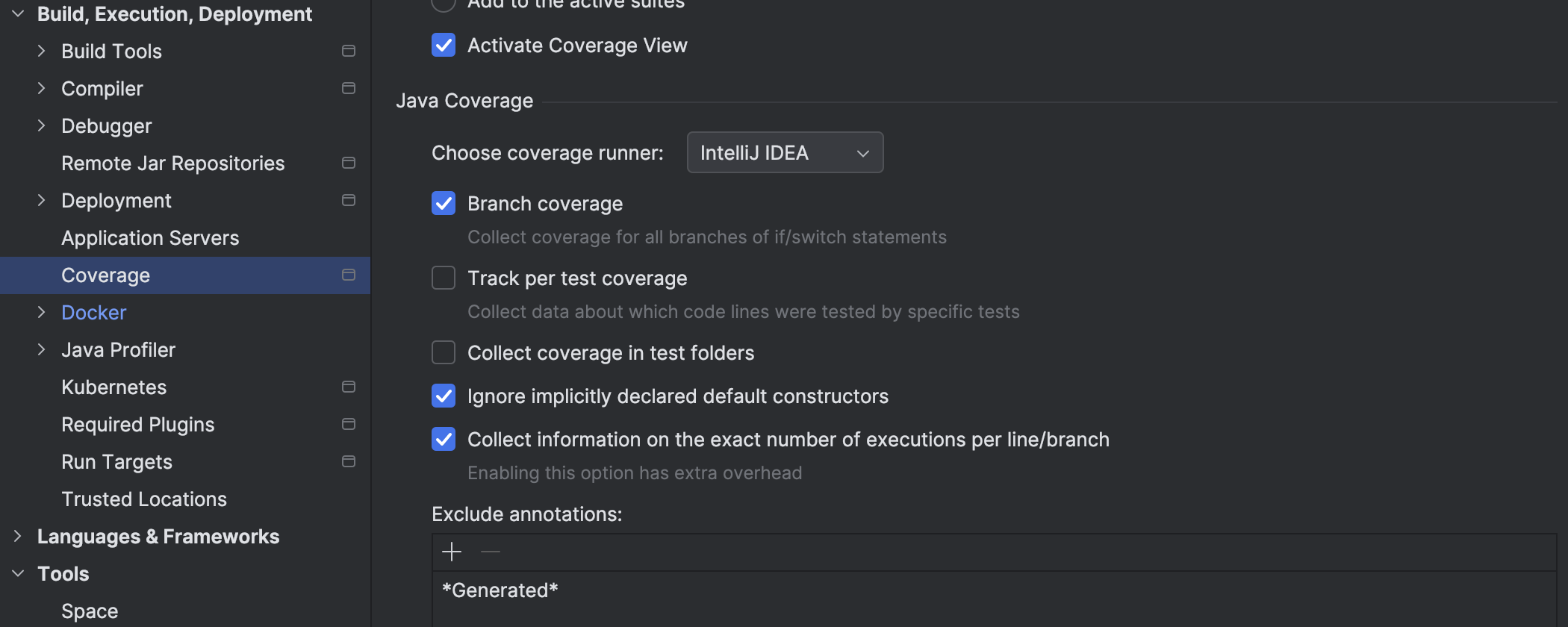 Code coverage settings moved to the main IDE settings