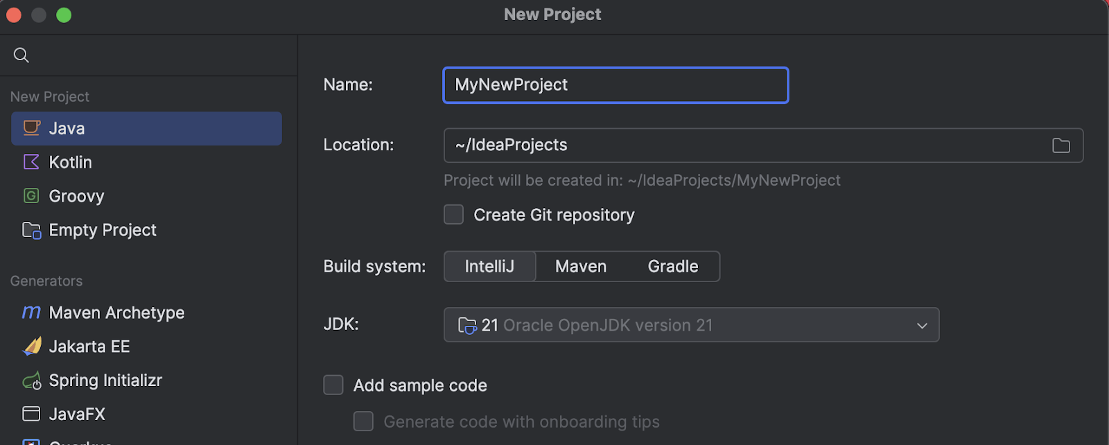 Updated New Project wizard
