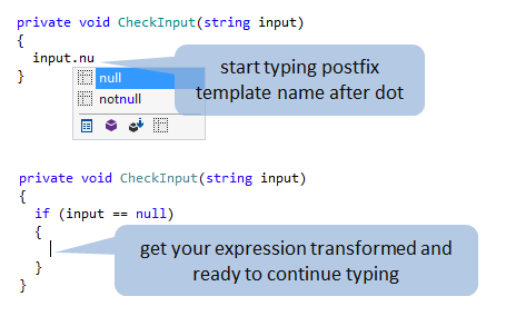 Code generation with postfix templates