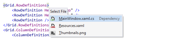 Navigating to related files from XAML code