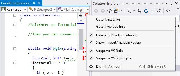 Visual StudioにおけるマーカーバーでのReSharperのコードインスペクション