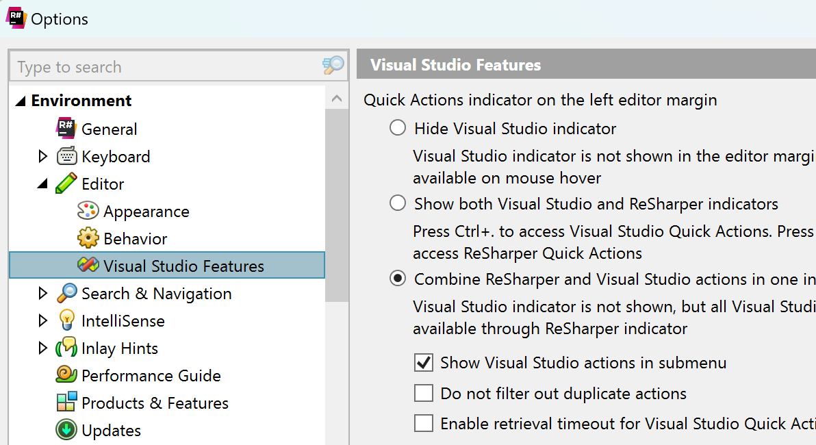 重新设计的 ReSharper 和 Visual Studio 快速操作的集成
