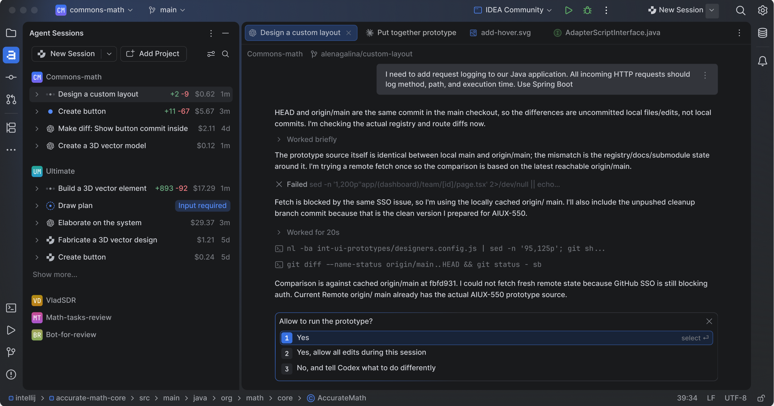 Air agent sessions running in the IDE