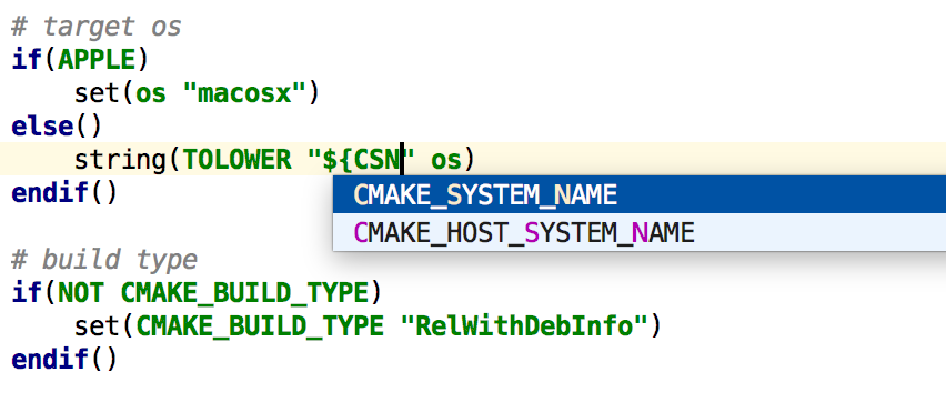 CMake completion, code generation and automatic actions