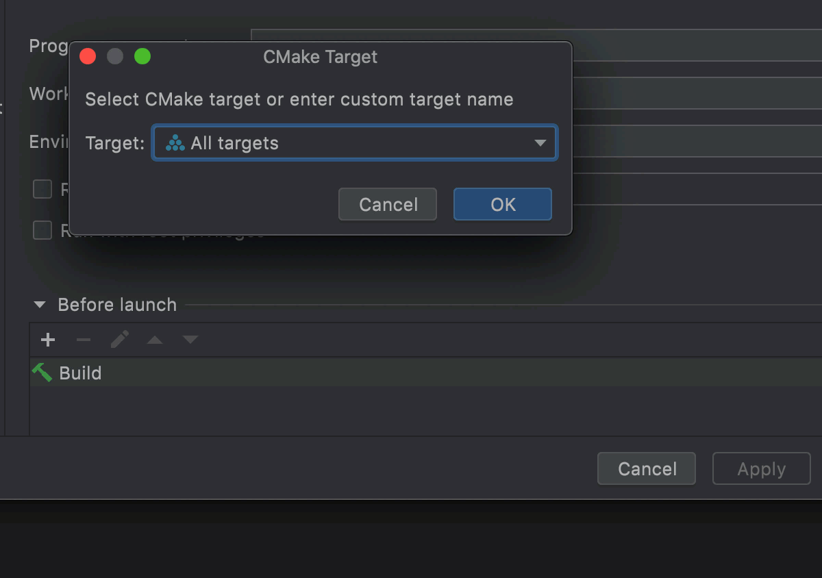 CMake target in configurations