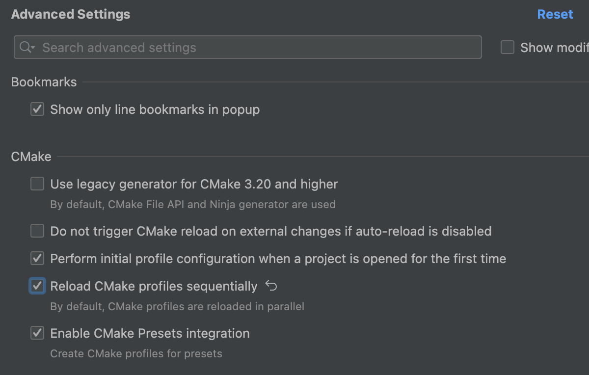 CMake Profiles reloaded sequentially