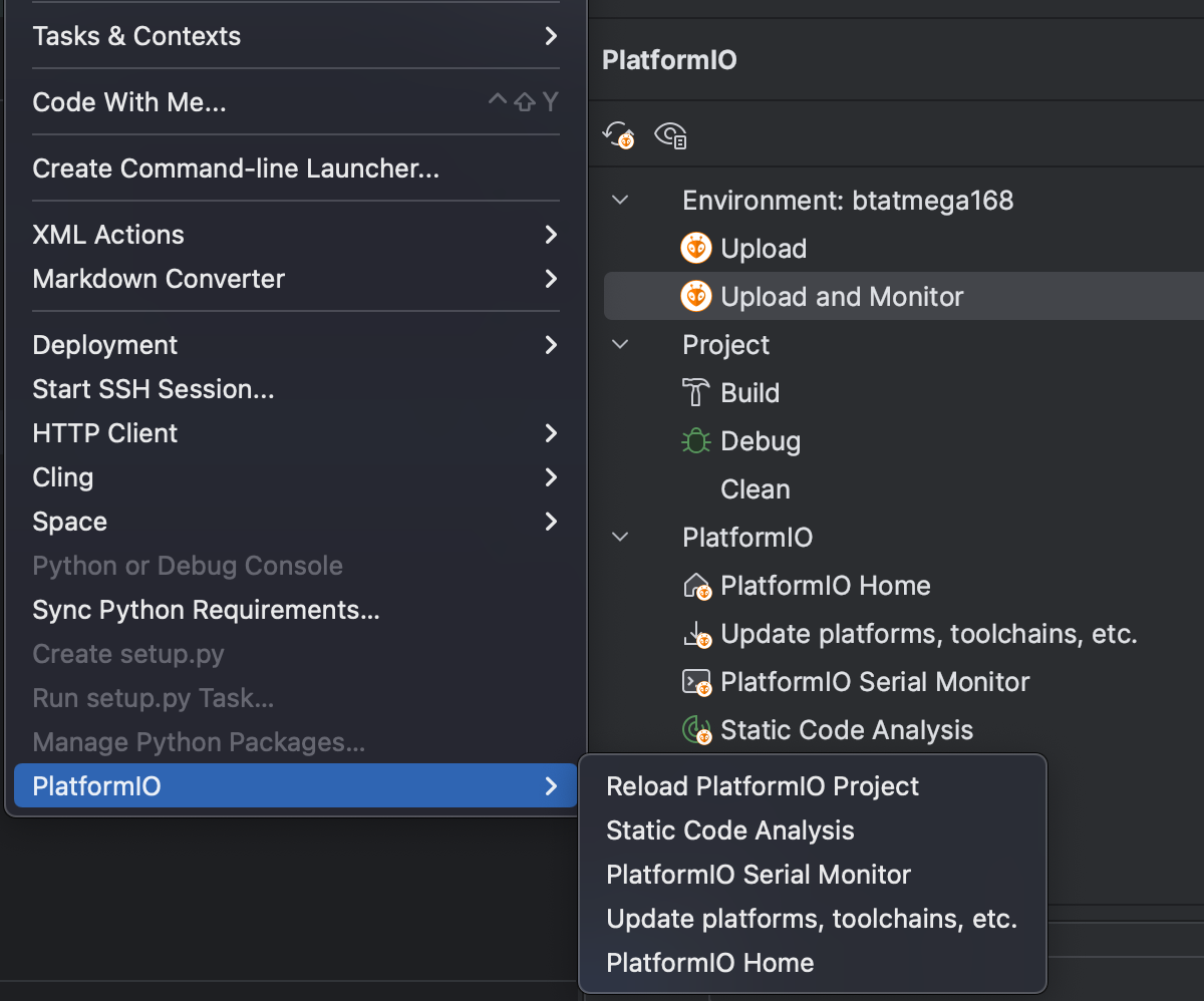 PlatformIO actions and tool window