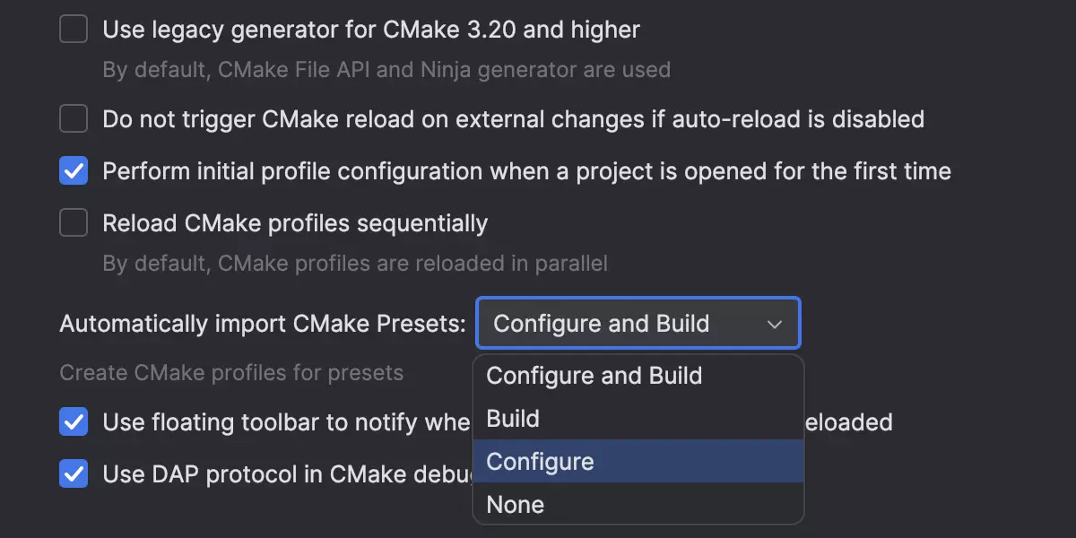 CMake preset loading