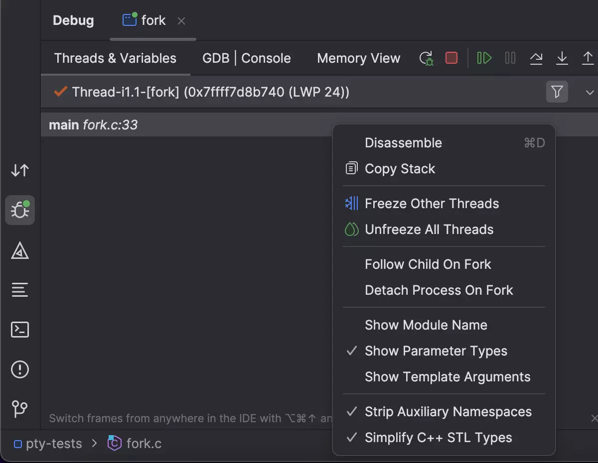 Debugging forked processes