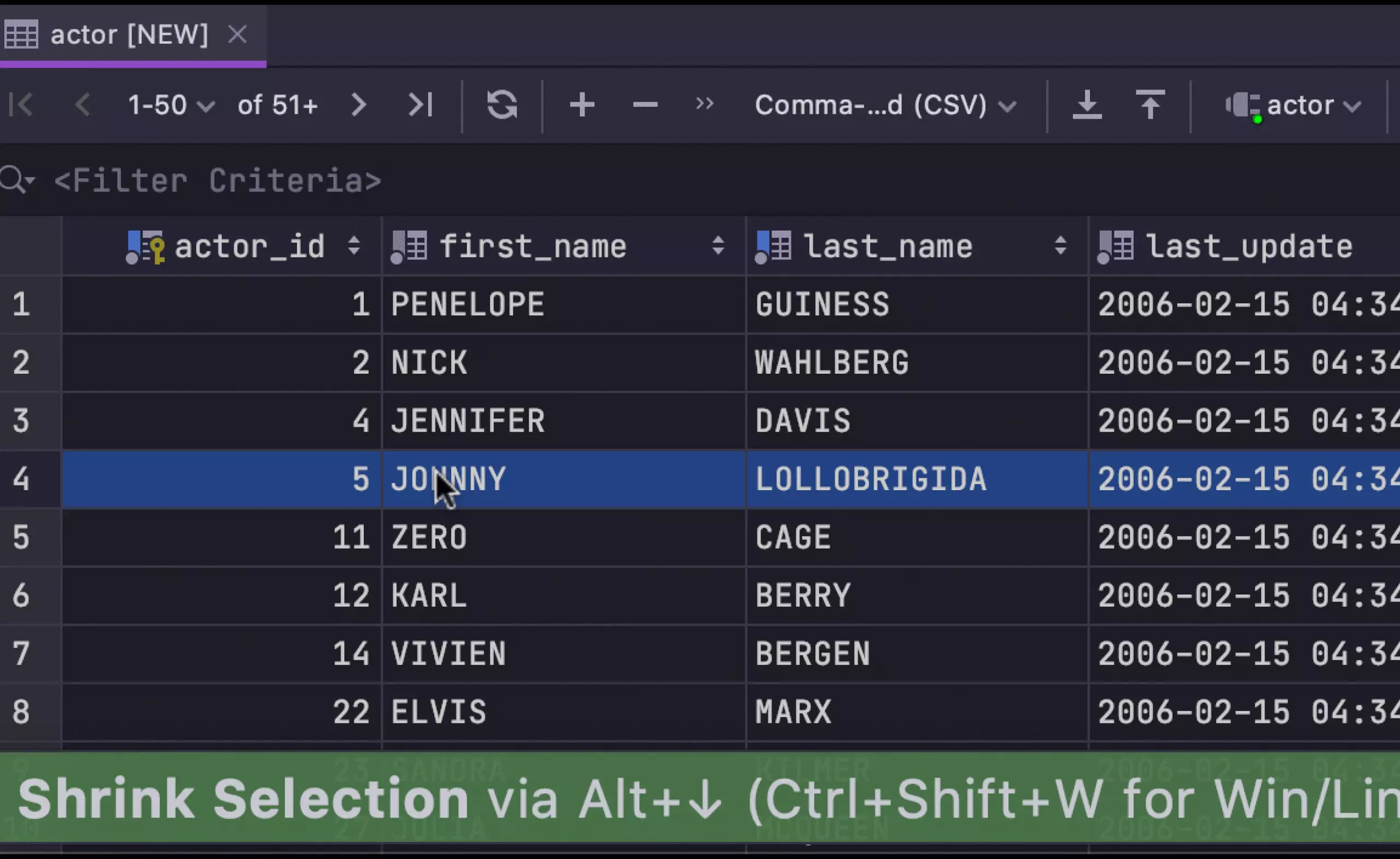 Estendendo/encolhendo a seleção