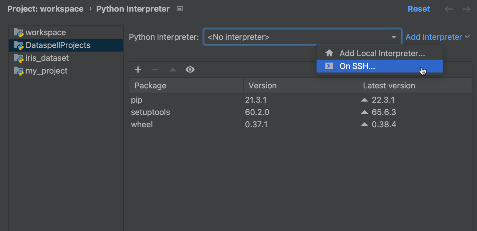 Configure remote interpreters using SSH