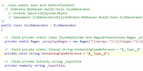 C# 코드에 대한 주석으로 표시되는 IL 코드