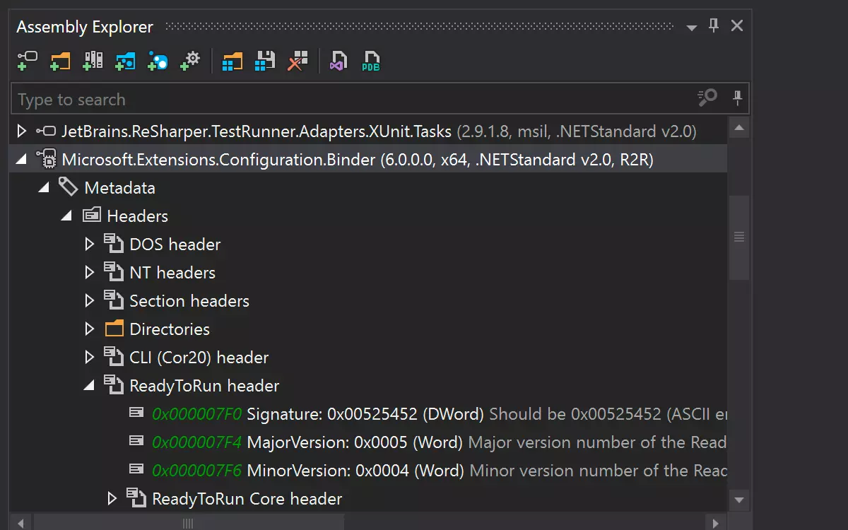 Compatibilidad con agrupaciones ReadyToRun y NGen en el Assembly Explorer