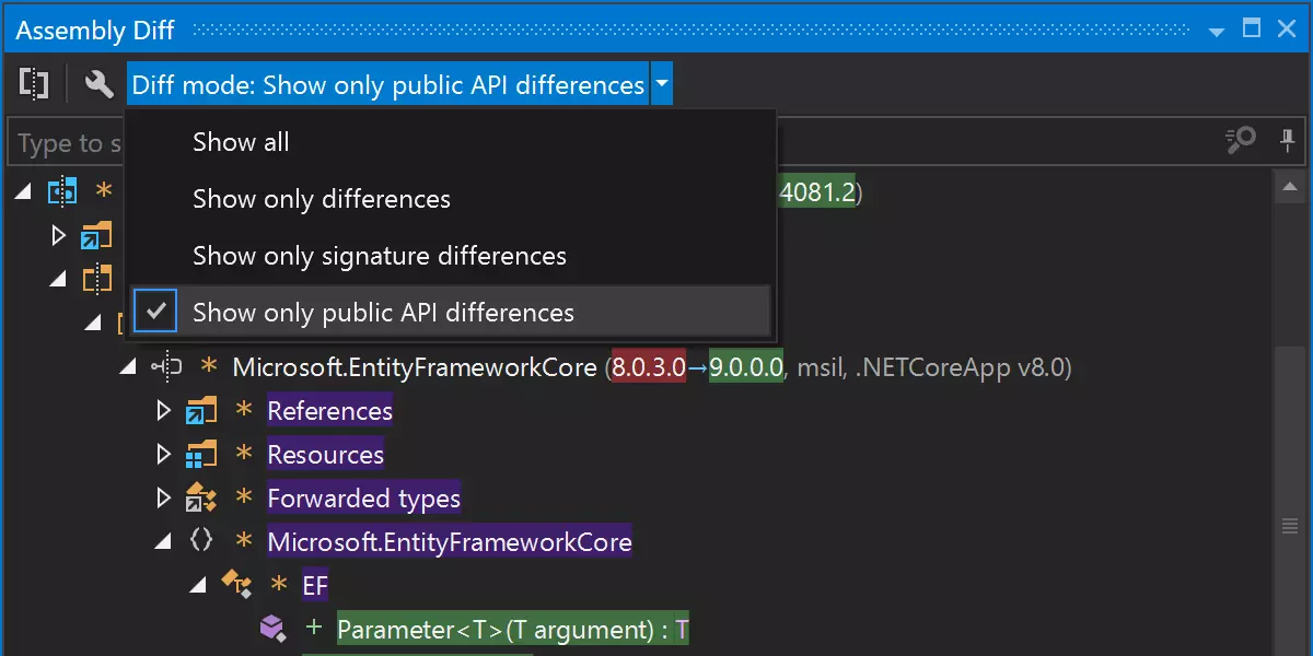 A new dedicated Assembly Diff tool window