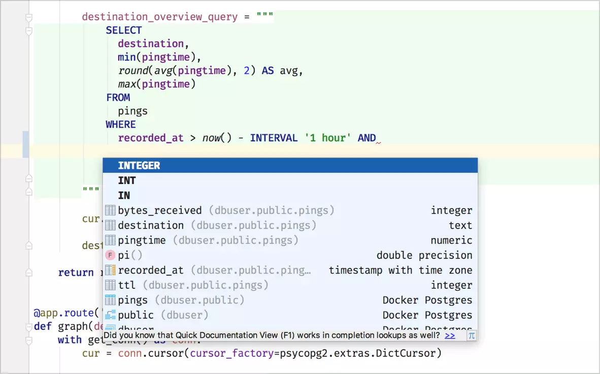 Funcionalidades de bases de datos en su IDE