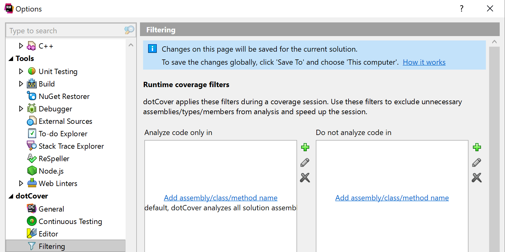 Updated filtering settings in ReSharper