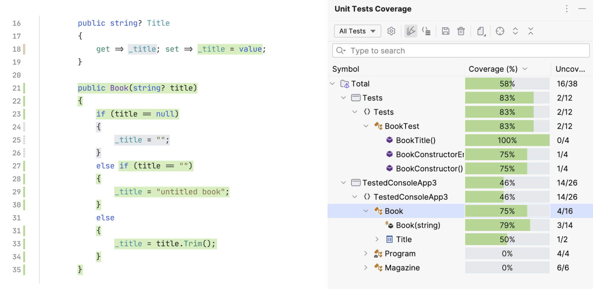 Improved coverage highlighting