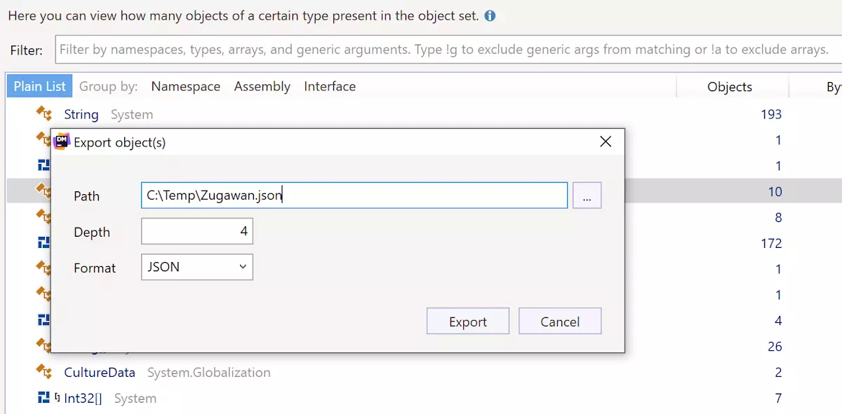 Amélioration de l'exportation d'objets