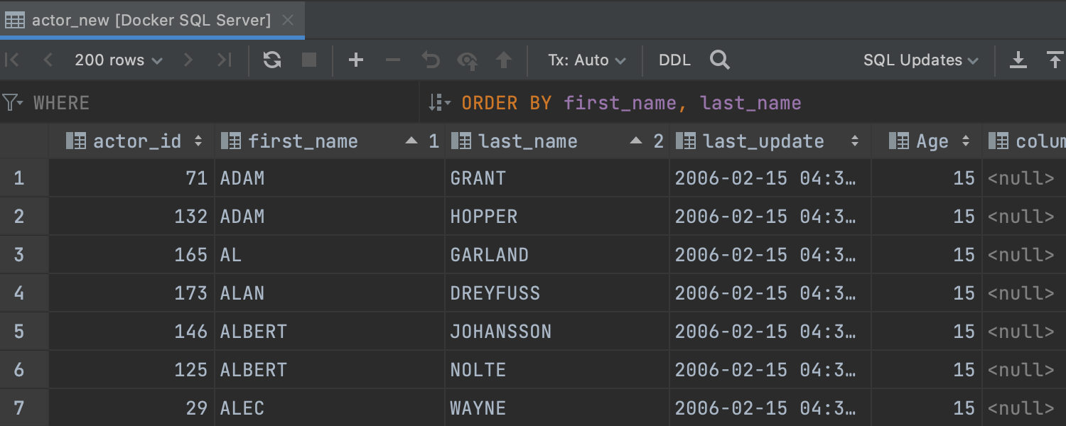 A new 'ORDER BY' field in a table