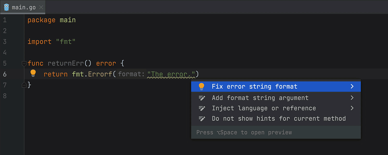 Using a quick-fix to format a string correctly