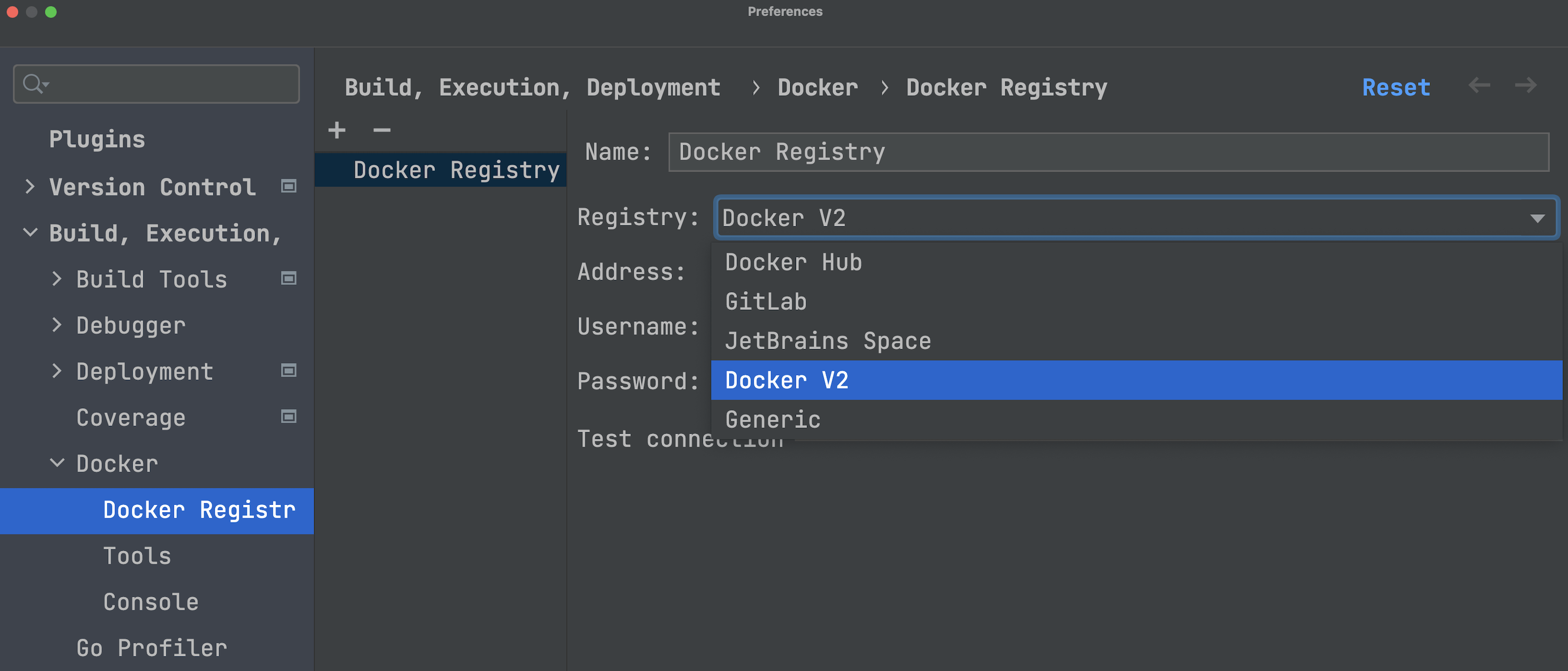 Docker V2 accessible in the Docker Registry settings.