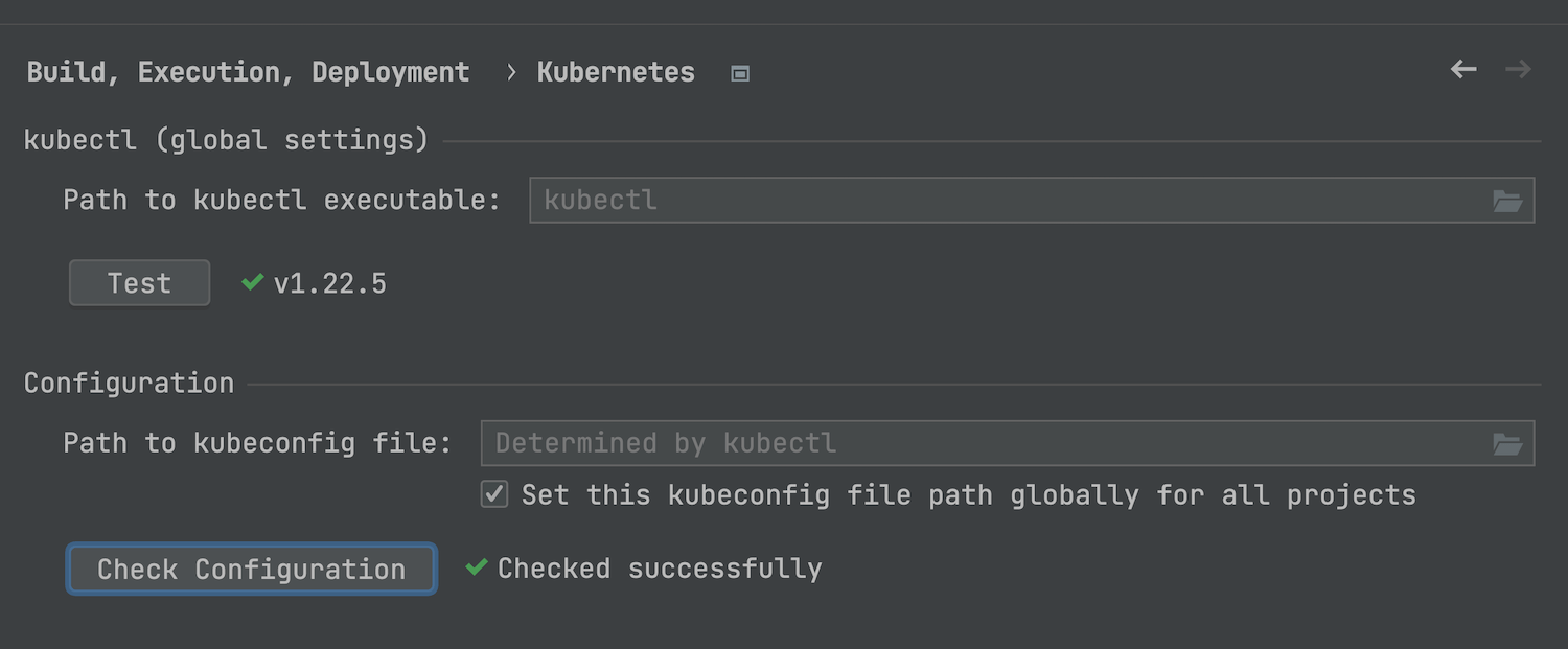 Settings where the path to kubectl can be changed