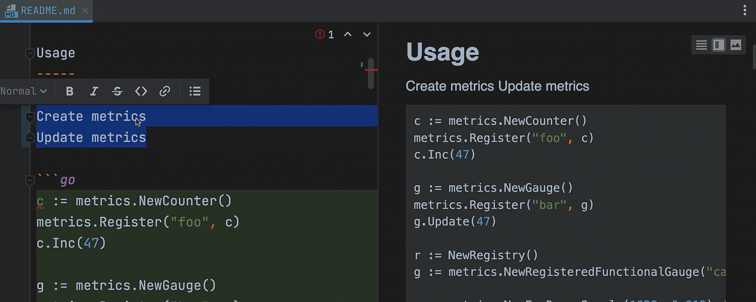 Markdown file with new floating toolbar