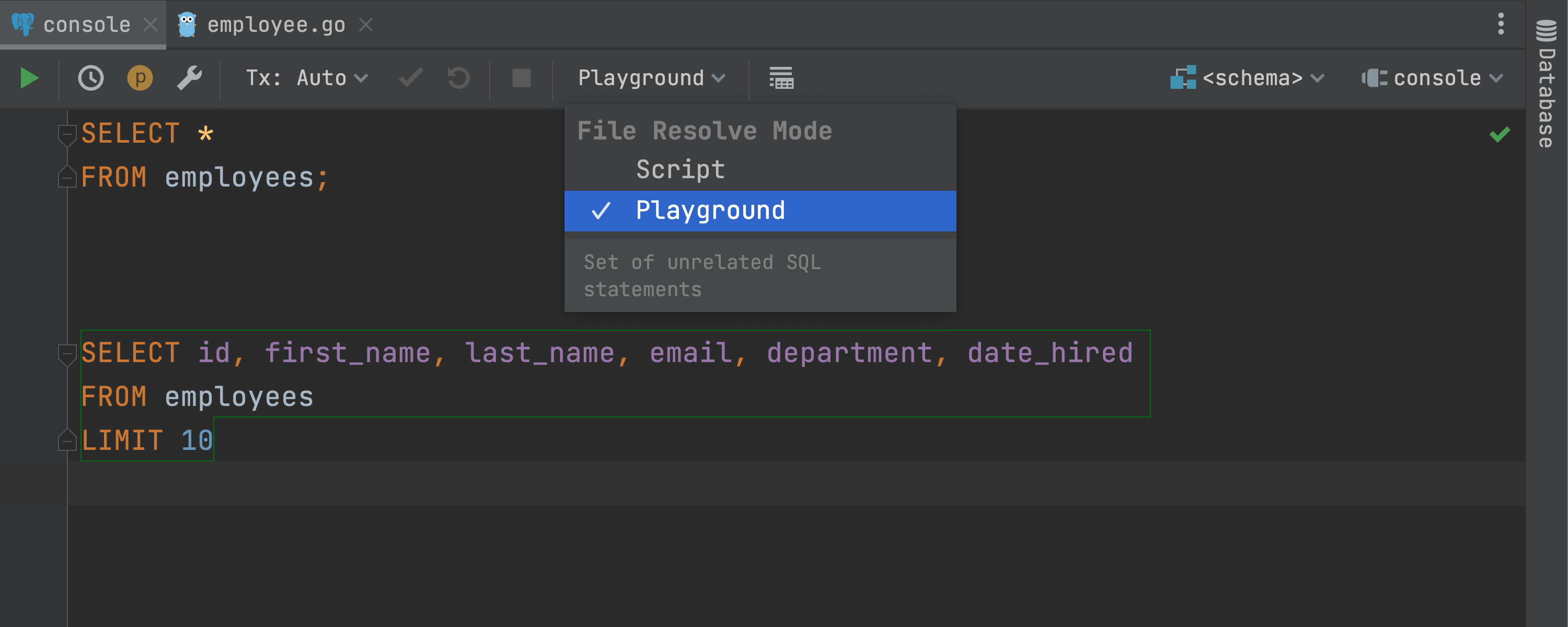 The Script and Playground resolve modes