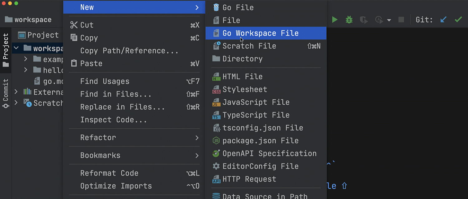 Using the Go Workspace File action