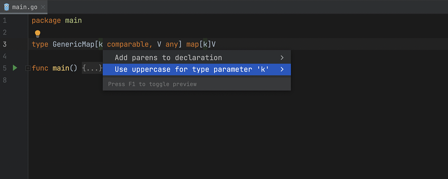 Quick-fix that deletes type parameters with empty parameter lists