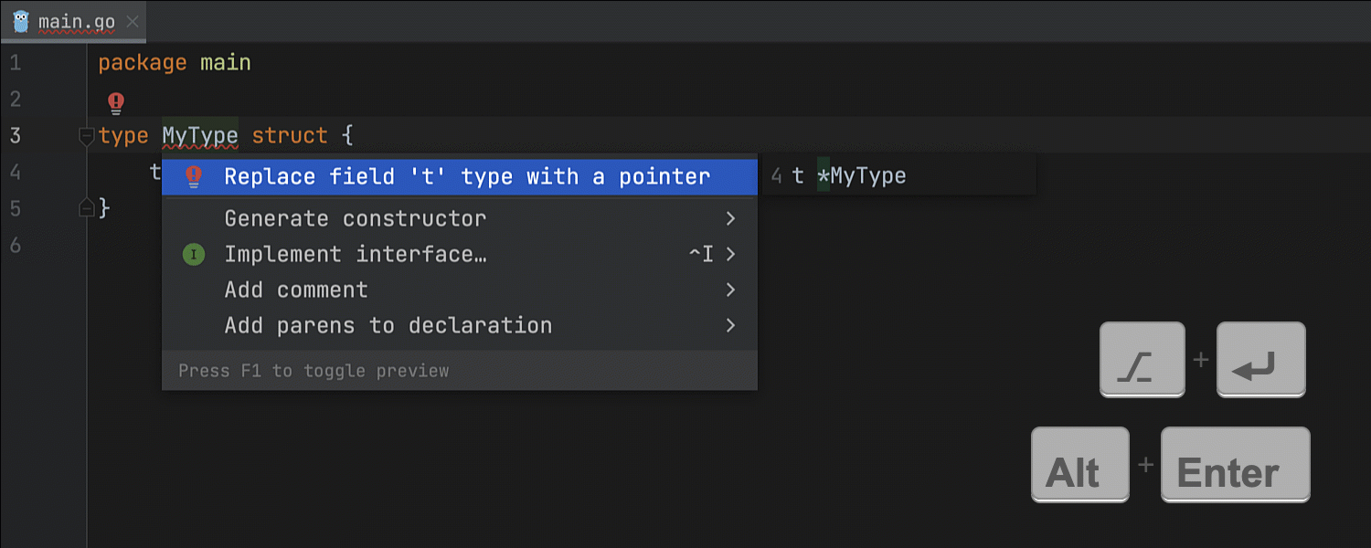Using a quick-fix to turn a type into a pointer