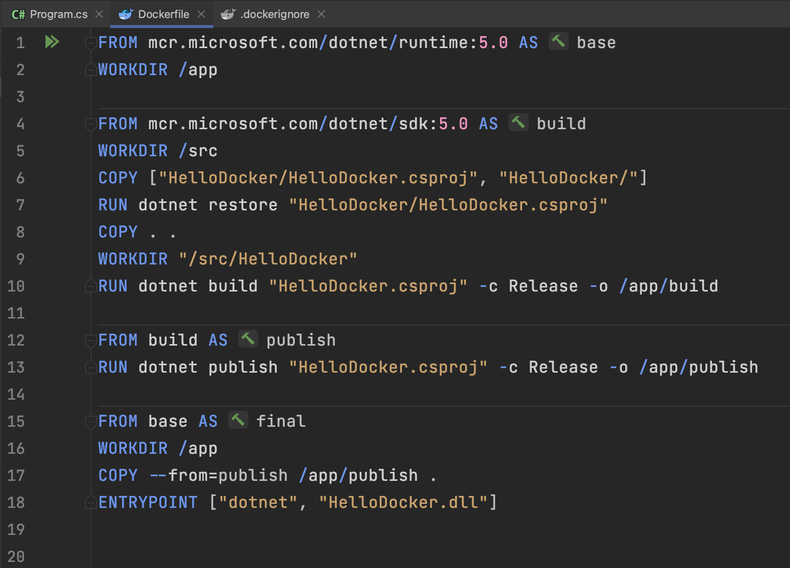 JetBrains Rider Editor Window with Docker support