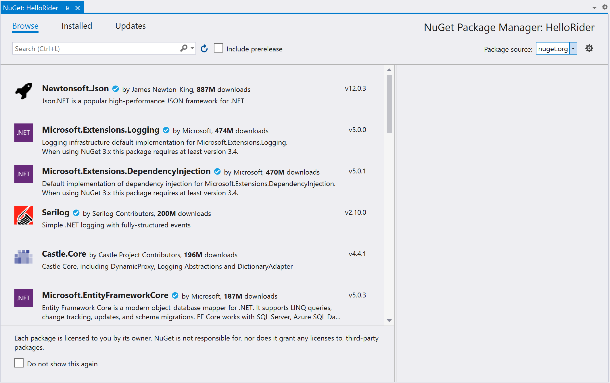 Visual Studio's NuGet Tool Window