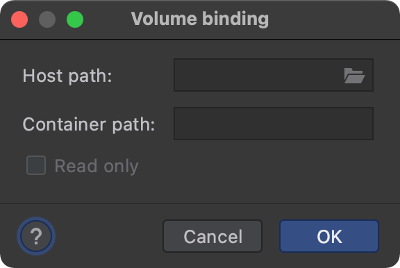 Volume binding dialog