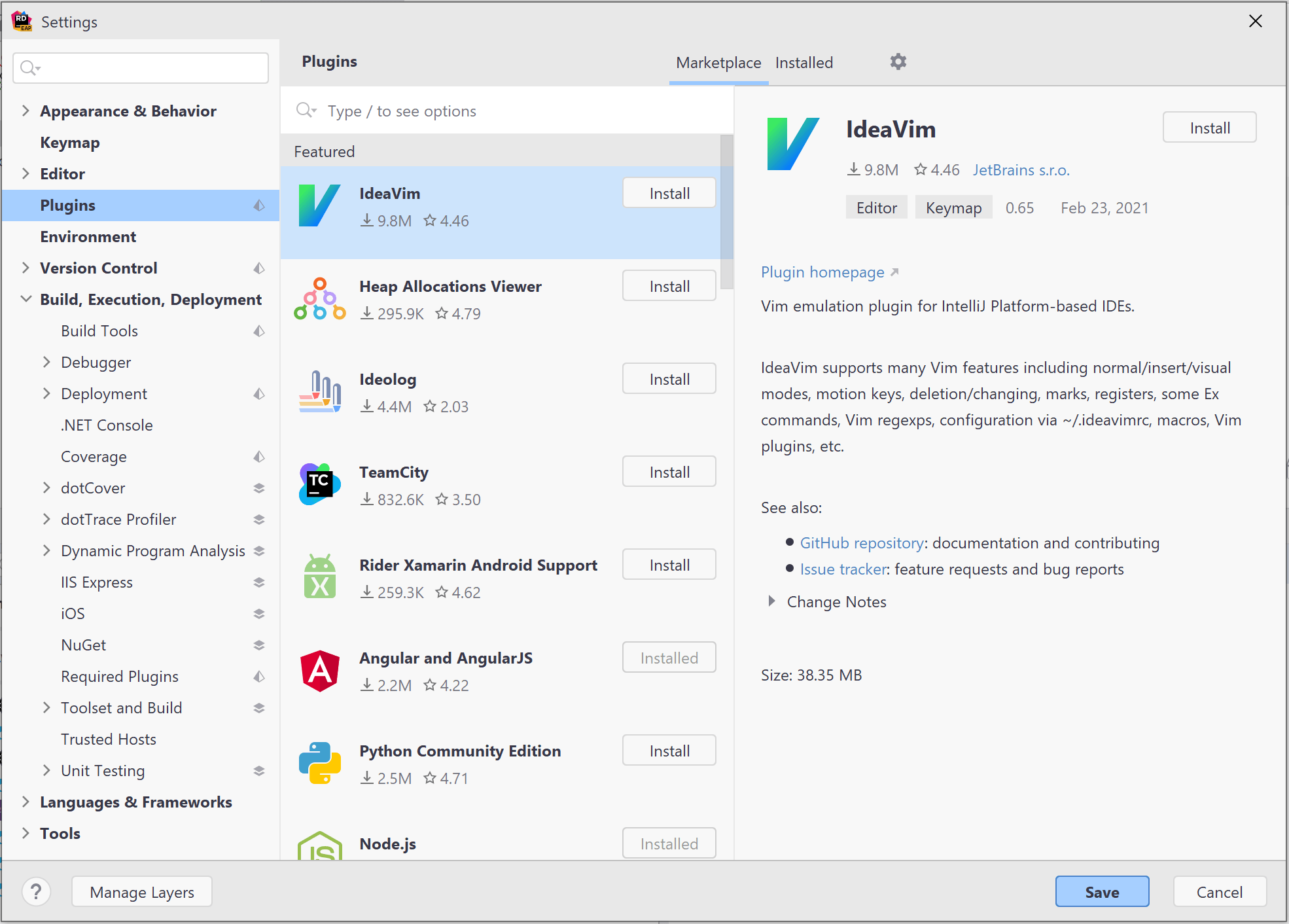 JetBrains Rider Plugin Marketplace dialog