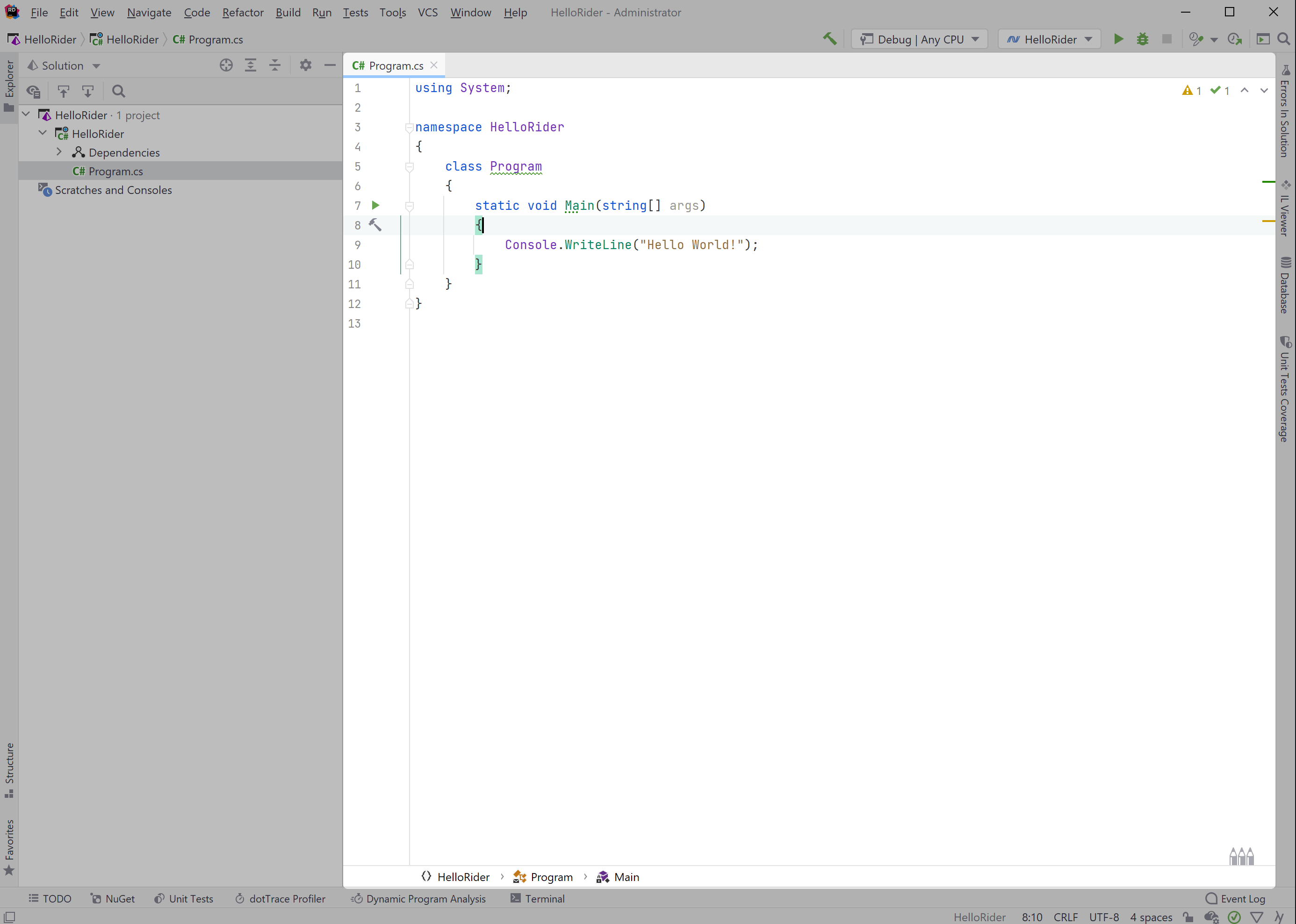 code editor of Rider IDE UI
