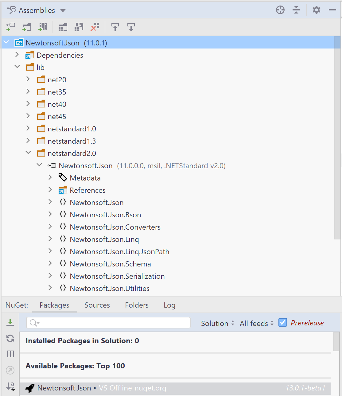 JetBrains Rider's Assembly Explorer with NuGet Package