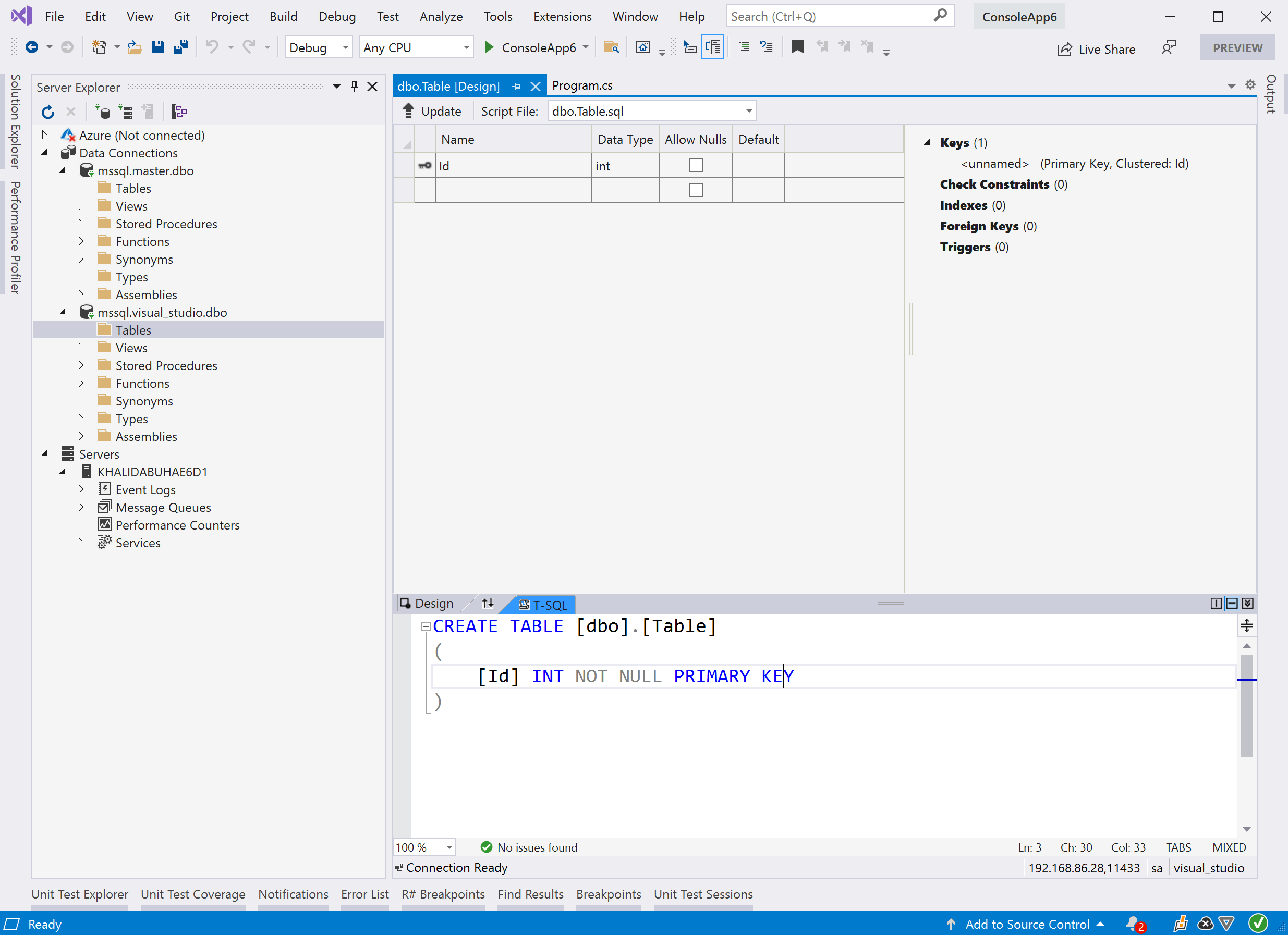 Visual Studio Schema Management