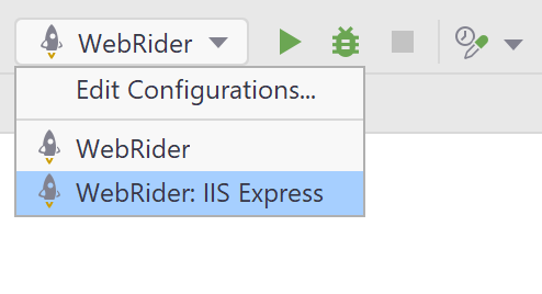 Rider showing lauch settings in run configurations