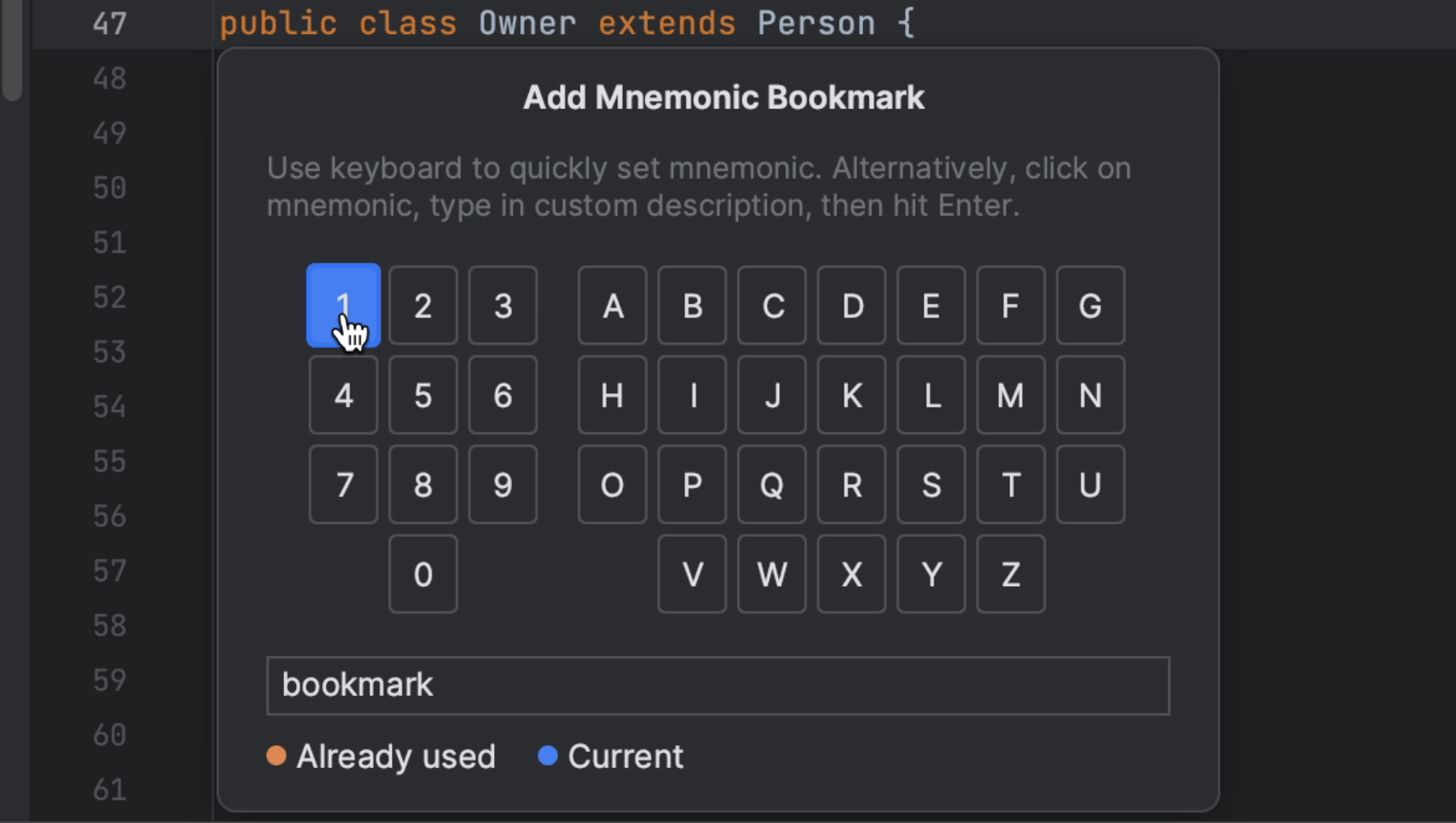Add Mnemonic Bookmark