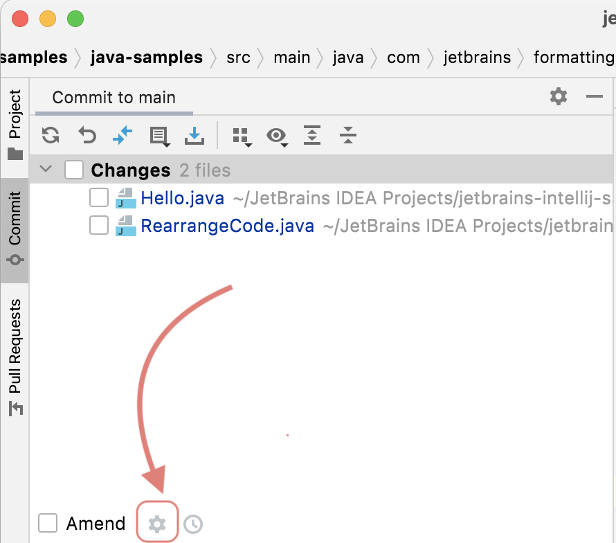 Cog in the Commit Tool Window