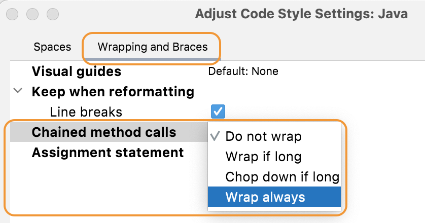 Change Chained Method Call Wrap Always