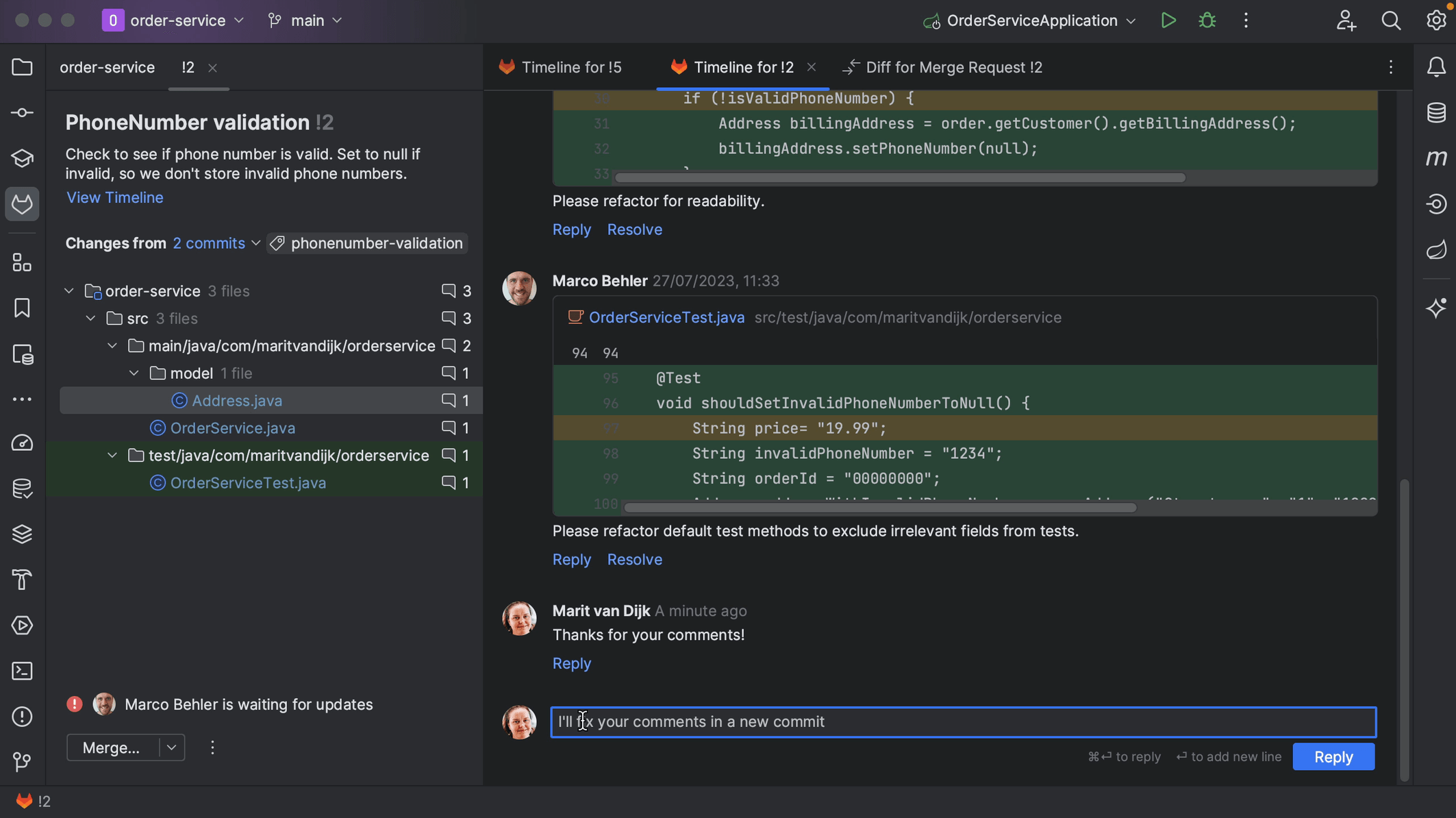 Comment from IntelliJ IDEA