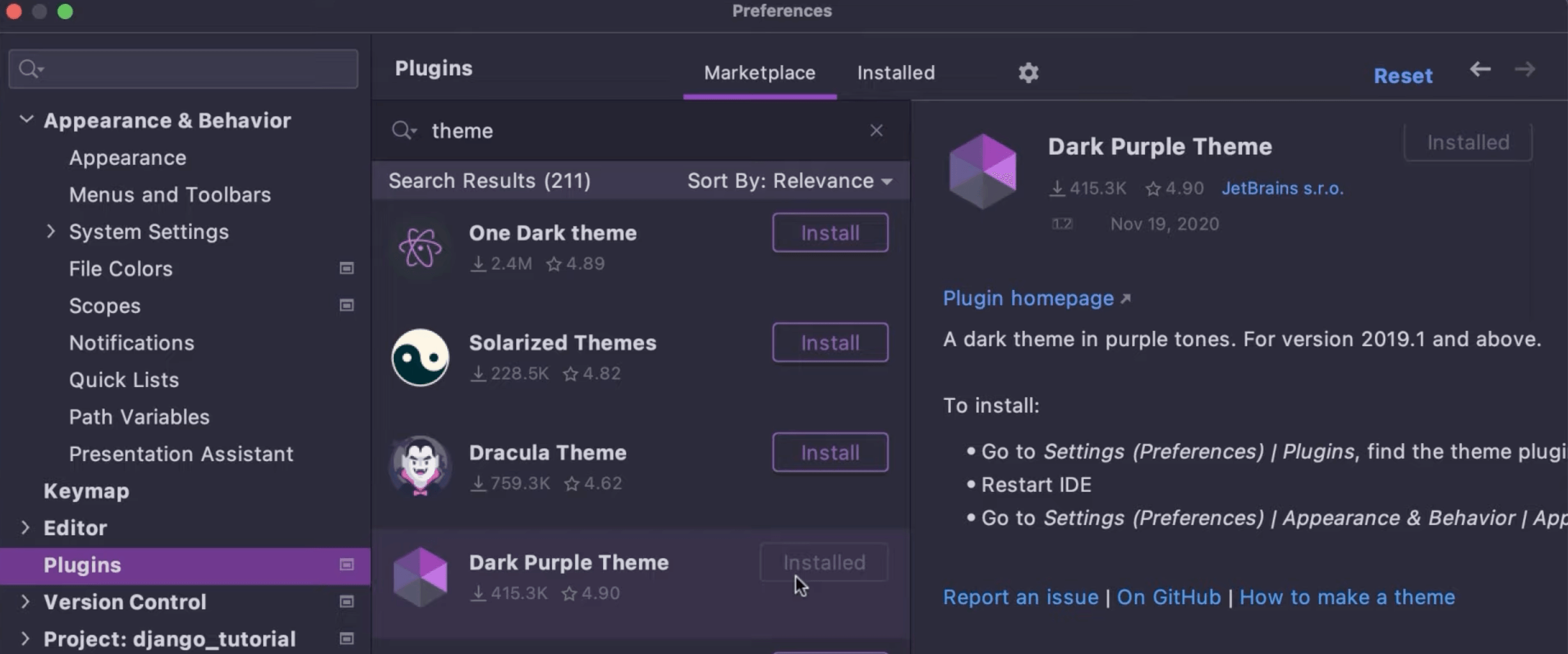 Dark purple theme