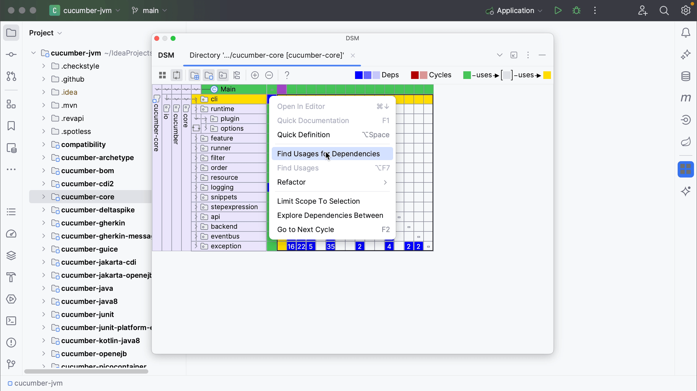 Dependency Matrix - Find Usages