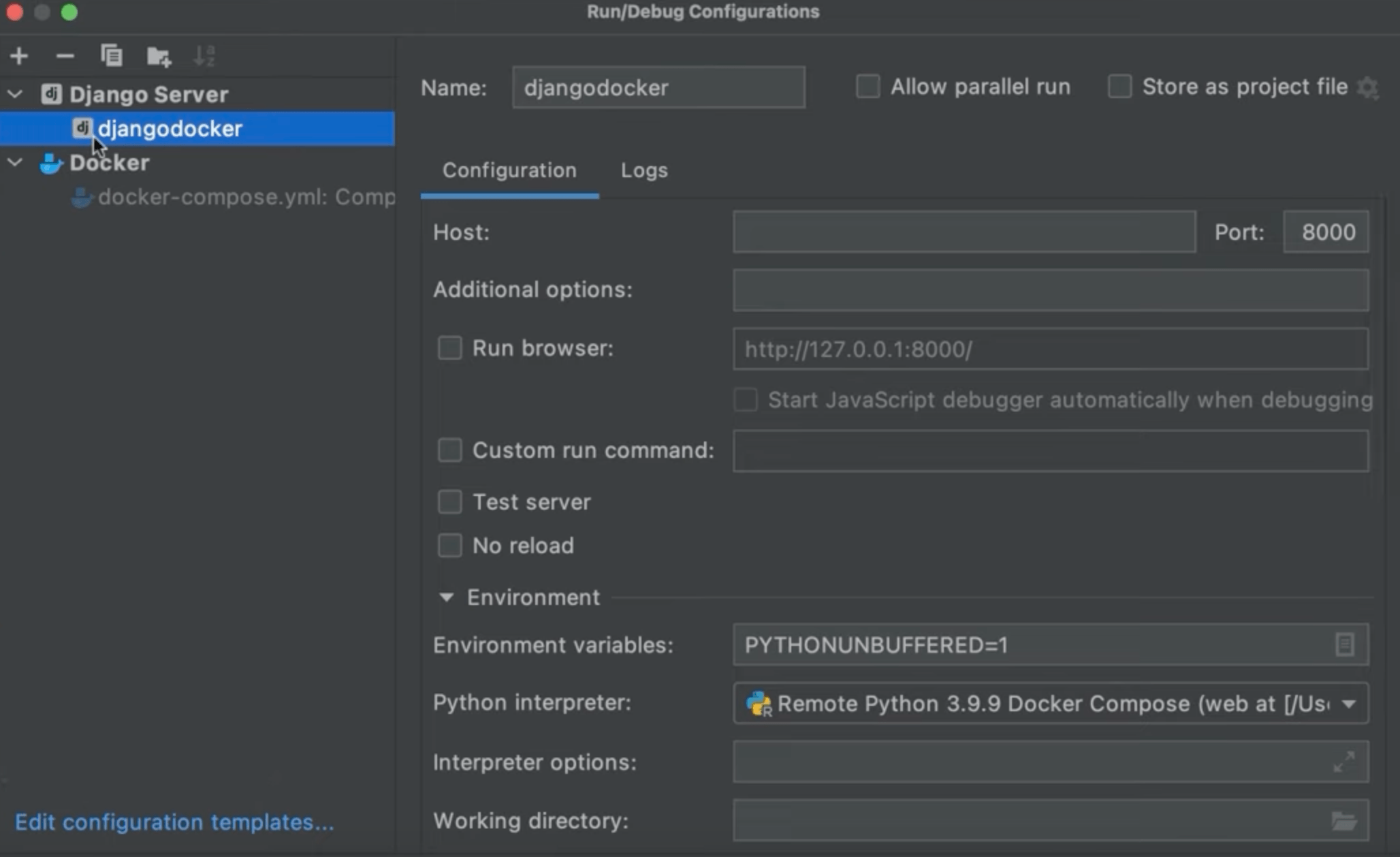 Docker Compose in Run Configurations