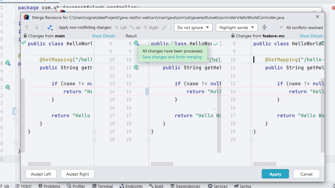 Save Changes to Finish Merging