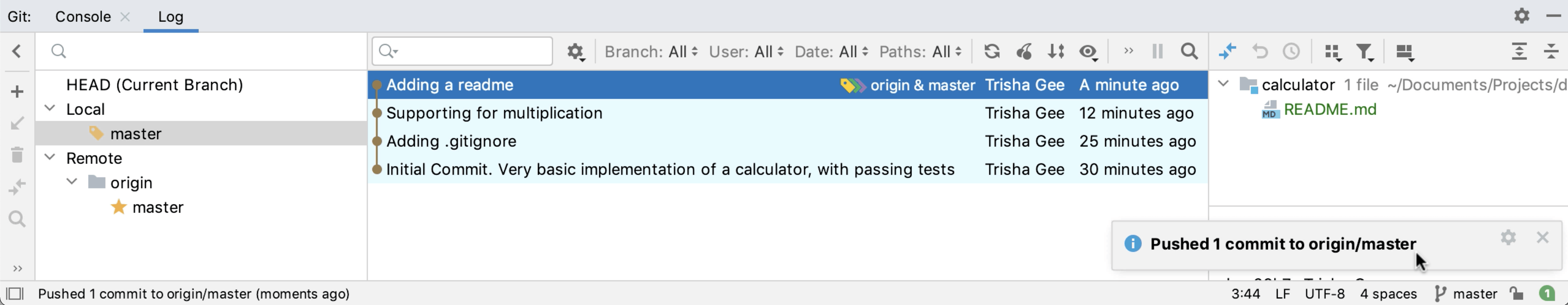 Git Log Window