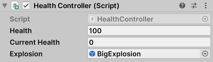 Add HealthController component in Unity